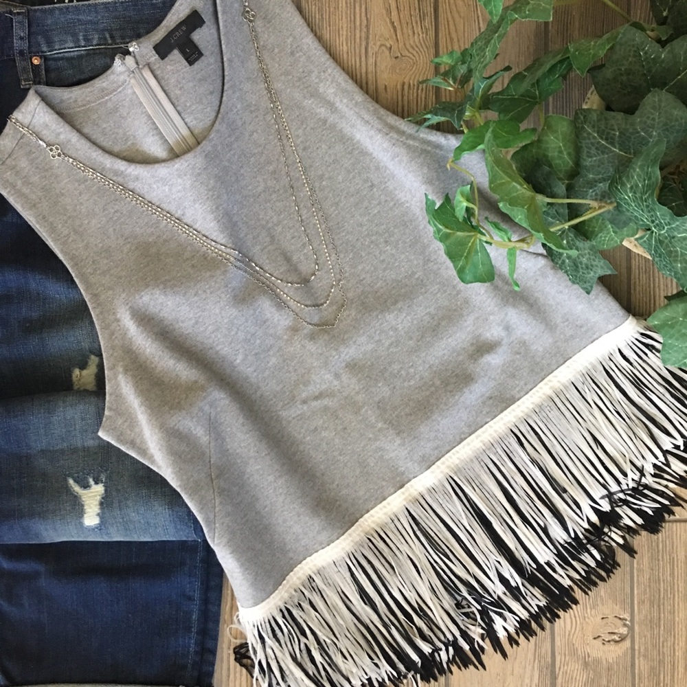 Jcrew Knit Gray Tank Top w/Fun Fringe Size L